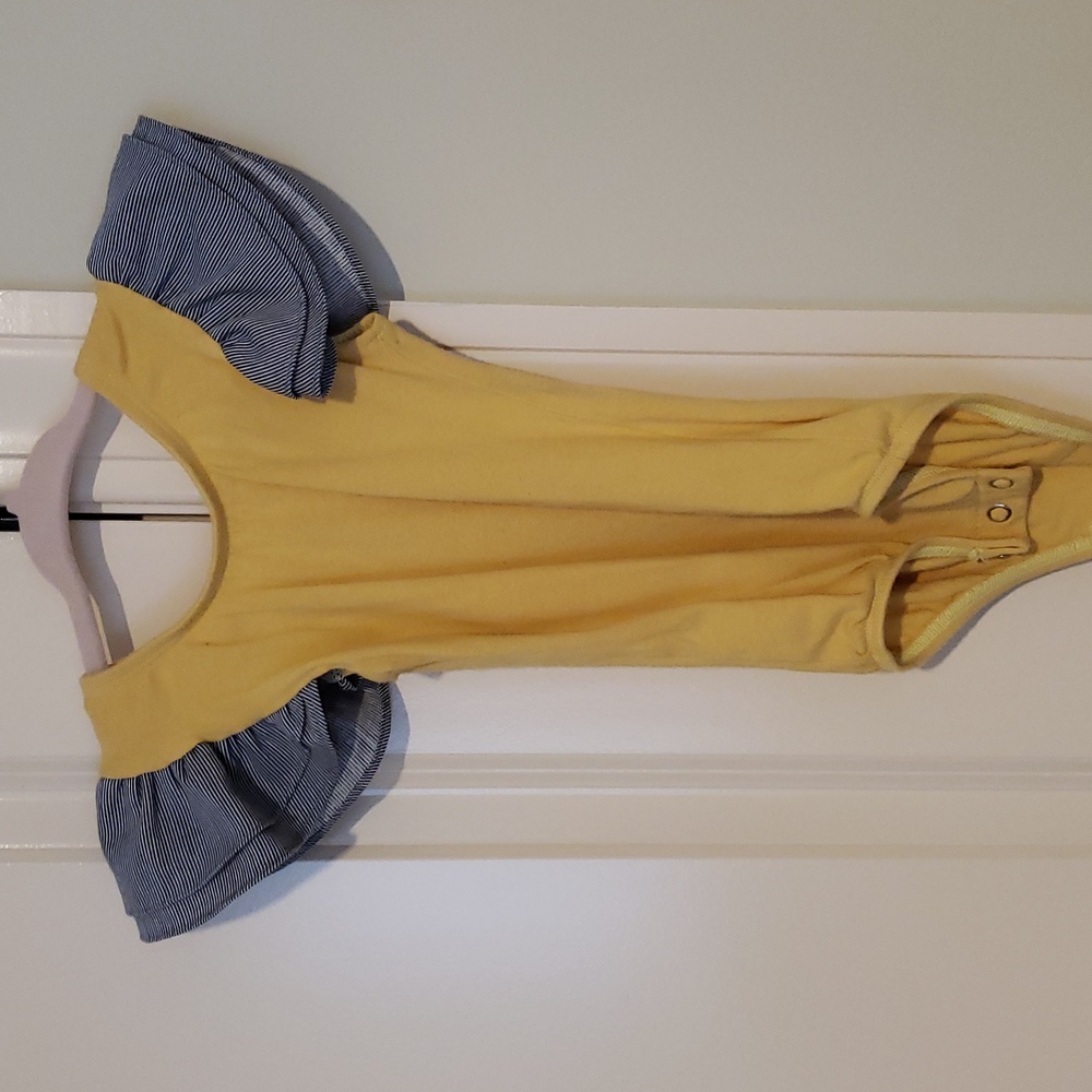 This Tribe Of Three 2t Ruffle Sleeve Mustard Onesie
